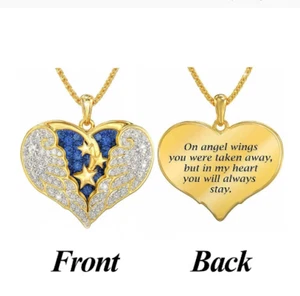 ANGLEL WING MEMORIAL MEMORY pendant GOLD plated 18K necklace 22" women men gift - Picture 1 of 7