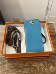 Hermes Vespa Negonda Teal Blue Leather Cigarette Case Multi Pouch, W Strap + Box - Picture 1 of 18