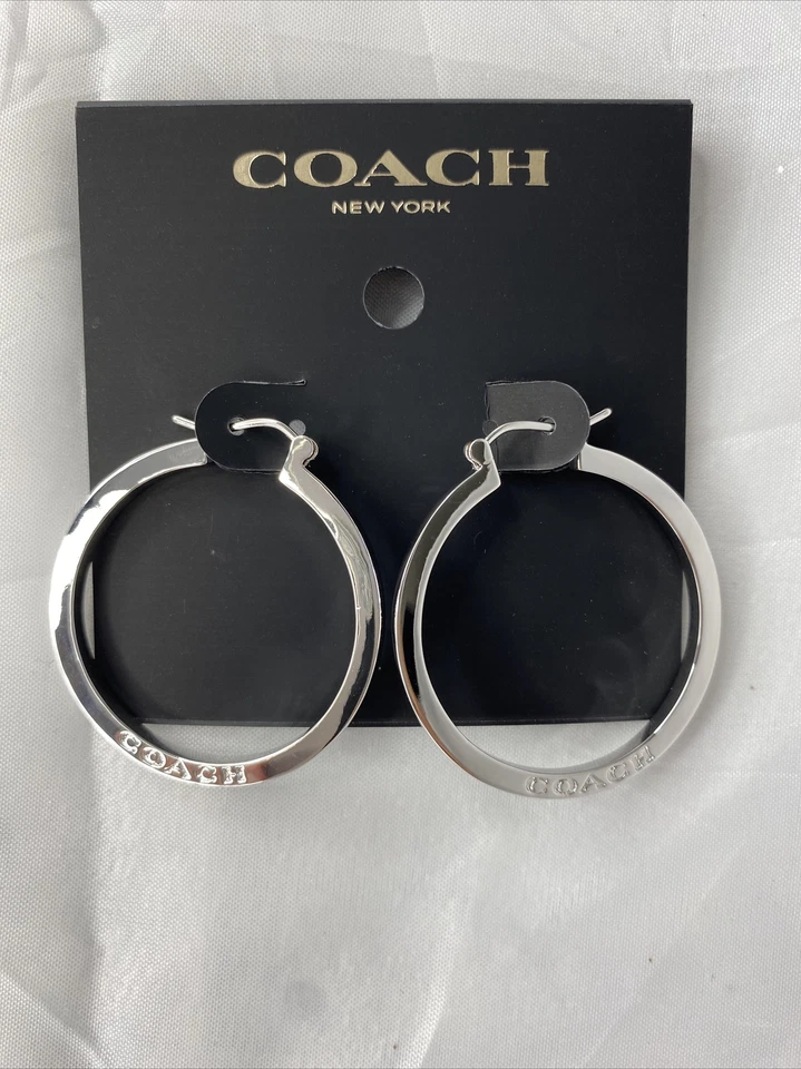 Coach Hoop Earrings Silver 1.5" Style F73022