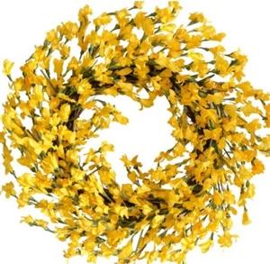 Spring Wreath for Front Door, Artificial Forsythia Flower Wreath 18’’ Artificial - Picture 1 of 7
