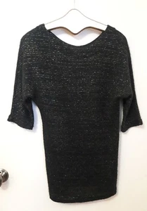 Sparkle and Fade Black and Gold Metallic Long Boatneck Sweater Size S EUC - Picture 1 of 2