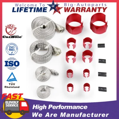 STAINLESS STEEL RED BRAIDED HOSE COVER/SLEEVE ENGINE/VACUUM/HEATER/FUEL LINE NEW - Image 1 of 4