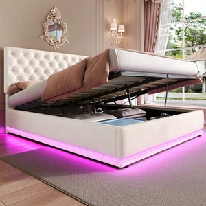 Ottoman Bed Frame Velvet Upholstered Gas Lift Up Bed 4ft6 Double With Storage - Picture 1 of 11