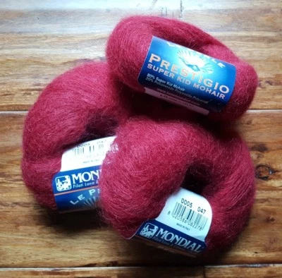 Lot of 3 Skeins PRESTIGIO MONDIAL SUPER KID MOHAIR Lace Yarn Dark Fuchsia Italy Foto 1 de 4