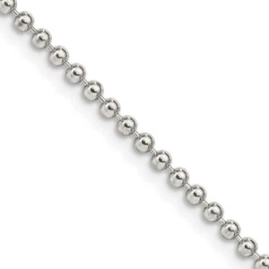 925 Sterling Silver 2mm Beaded Chain w/4in ext.; 22 inch; Women & Men - Picture 1 of 6