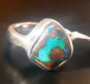 9,20g Bague Opale Boulder d'Australie Argent Taille 55 - Foto 1 di 8