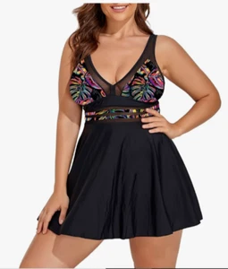 Womens Tankini Swimsuit Two Piece Bathing Suit Tummy Control Swimdress, large - Picture 1 of 6