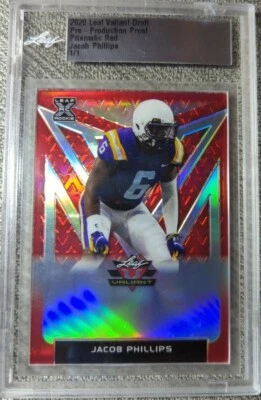 JACOB PHILLIPS 2020 Leaf Valiant Pre-Production PROOF Prismatic Red #1/1 Browns - Image 1 of 2