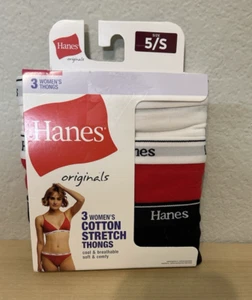 Hanes 3pk Originals Women's Breathable Cotton Stretch Thongs Underwear Sz 5/S - Picture 1 of 5