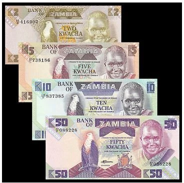 Zambia Banknote 4pcs Set (UNC) 全新 赞比亚 4张 (2,5,10,50克瓦查) 人头版 - Image 1 of 2