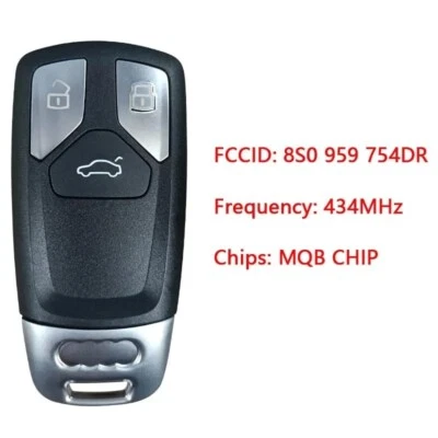 telecomando chiave + chip mqb keyless 3 tasti  per audi A3 q2 q3 a5 q8 tt a4 a6 - Immagine 1 di 4