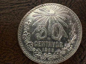 Original Mexico 1908 50 Centavos silver Key Date coin - Picture 1 of 3