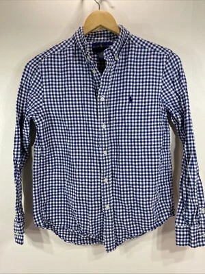 POLO RALPH LAUREN Blue White Check Long Sleeve Shirt Boys Large 14-16 36” Chest - Image 1 of 4
