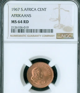 1967 SOUTH AFRICA AFRIKAANS 1 CENT NGC MS64 RD PQ * - Picture 1 of 4