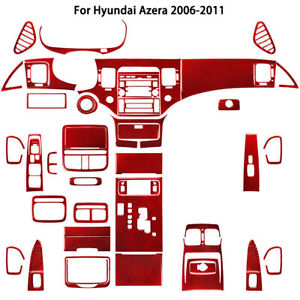 48Pcs For Hyundai Azera 2006-2011 Red Carbon Fiber Full Interior Kit Cover Trim