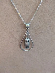 One Of A Kind Chain Necklace Small Owl Charm,Black Bead Eyes/Teardrop Setting - Picture 1 of 4