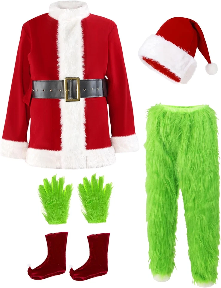 Disfraz de Navidad Adultos Hombres Traje de Papá Noel 7 PIEZAS De lujo Profesional Peludo Xma Foto 1 de 3