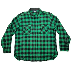 Vintage Woolrich Flannel Men's XL USA Made Green Black Wool Blend Plaid Pockets - Picture 1 of 13