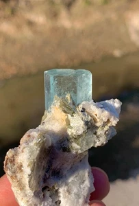 Terminated Aquamarine Crystal with Combine Feldspar - Picture 1 of 8