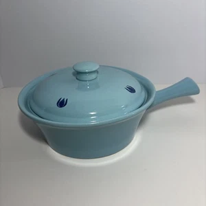 VTG ✅ MCM Pottery Blue W/Tulip Pattern Bean Pot W/handle & Spout Made In USA - Picture 1 of 20