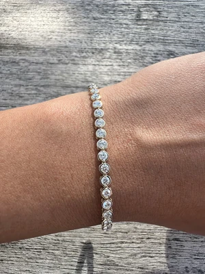 14K White Gold 6CT Round Cut Natural Diamond Tennis Bracelet In Bezel Setting - Image 1 of 4