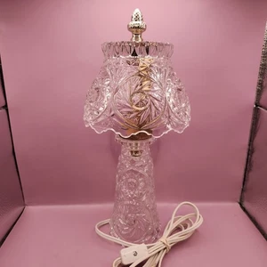 Vintage Clear Cut Glass Starburst Boudoir Small Table Lamp, MCM, 12" Tall - Picture 1 of 10