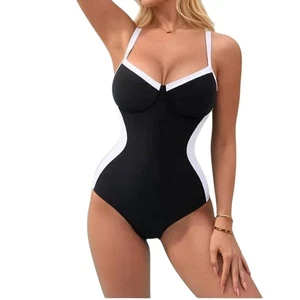 Costume da bagno donna bianco e nero push up stringato schiena pezzo unico taglia L nuovo senza etichette - Foto 1 di 11