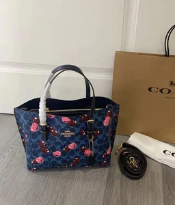 COACH CZ772 Mollie ToteBag 25 Signature Canvas With Cherry Print Denim Multi New - Picture 1 of 12