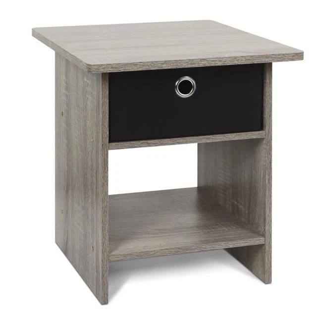 Furinno 10004GYW-BK End Table Night Stand with Bin Drawer  French Oak Grey & ... - Image 1 of 1