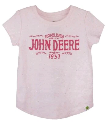 NEW John Deere Pink Glitter Sparkle Long Sleeve Logo 1837 T-Shirt Sizes 6 - Image 1 of 4