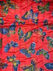Butterfly on Red Single Sided  PreQuilted Quilt Fabric  -7/8 YD