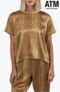 ATM NWT $275 BOXY 100% SILK CHARMEUSE S/S BALSA CRACKED PAINT PRINT TOP. SZ S - Picture 1 of 11