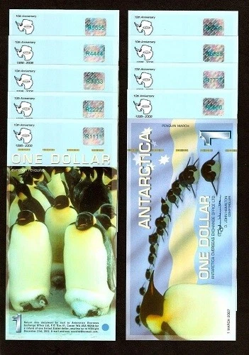 ANTARCTICA 1 DOLLAR 2007 POLYMER SOLID # 1111 2222 3333 5555 6666 7777 8888 9999 - Image 1 of 1