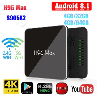 H96 MAX TV Box Android 8.1 S905X2 4K 4GB 32G/64GB Smart Media Player Set Top Box - Image 1 of 4