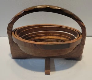 Vintage Folding Collapsible Wooden Bowl 10.5" - Picture 1 of 4