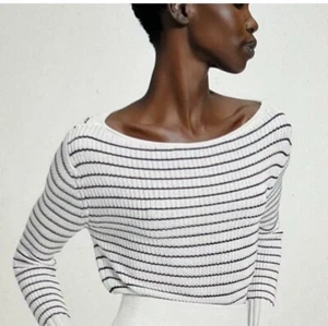 Theory gestreifter Pullover mit U-Boot-Ausschnitt Oberteil Gr. Medium gerippt Stretch Viskose - Bild 1 von 8