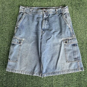VTG Y2K Men's Baggy Cargo Skate Blue Denim Jean Shorts Jorts 37x14 JNCO Style - Picture 1 of 10