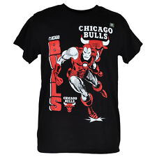 NBA Marvel Chicago Bulls Iron man Homme T-shirt tee-shirt à encolure ras-du-cou à manches courtes noir