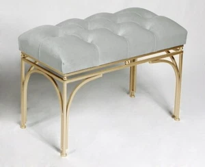 Handmade tufted velvet stool/ bench seat with metal gold legs GReY - Picture 1 of 17