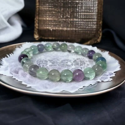 Fluorite Stone Beads Bracelet Delicate Natural Healing Gemstone Elastic Bracelet - Image 1 of 4