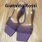 Gianvito Rossi Purple Clear Heel Open Square Toe Slide Sandals Size 39 US9 Used 