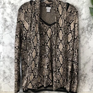 Chicos Tie Neck Pullover Sweater Womens Size 1 M Medium Snake Animal Print Scarf - Picture 1 of 17