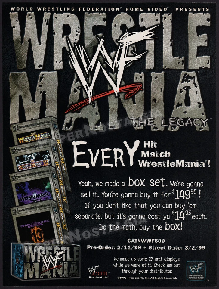 WWF WRESTLEMANIA: The Legacy__Orig. Anuncio/publicidad/promoción Trade Print 1999 Foto 1 de 1