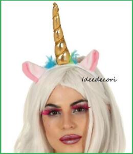 Cerchietto capelli  unicorno oro diadema con orecchie frontino carnevale festa