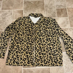 TAXI Leopard Denim Jacket Sz3XL 100% Cotton Tan And Black Pickets Buttons - Picture 1 of 10