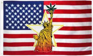 Estatua de la Libertad con Hoja 3x5 pies Poli Bandera Marihuana Hoja Dispensario Dormitorio Bandera - Imagen 1 de 4