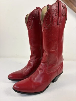 Botas de cowgirl de couro vermelho vintage Nocona biqueira ocidental 6,5 B Rockabilly - Imagem 1 de 4