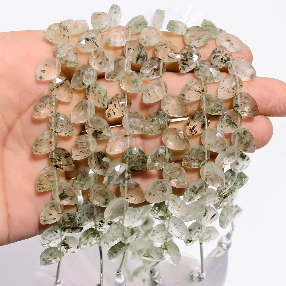 Rutilo Musgo Ágata Piedras Preciosas Forma de Pera Cuentas Facetadas 10X7X4 mm Filamento 4" UGB-830 Foto 1 de 4