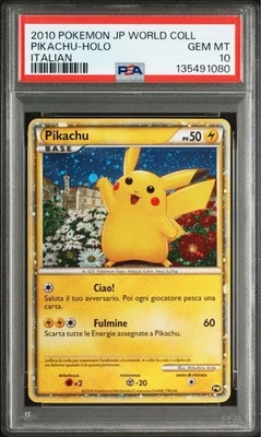 PSA 10 GEM MINT Pikachu HOLO WORLD COLLECTION PROMO 2010 Pokemon Card ITALIAN - Image 1 of 2