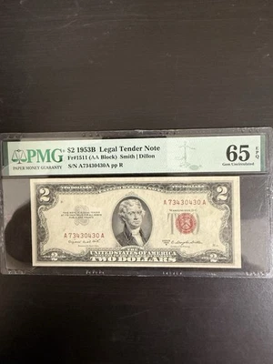 1953B $2 Dollar Bill Red Seal PMG 65EPQ Gem UNC A73430430A  #190 - Image 1 of 4